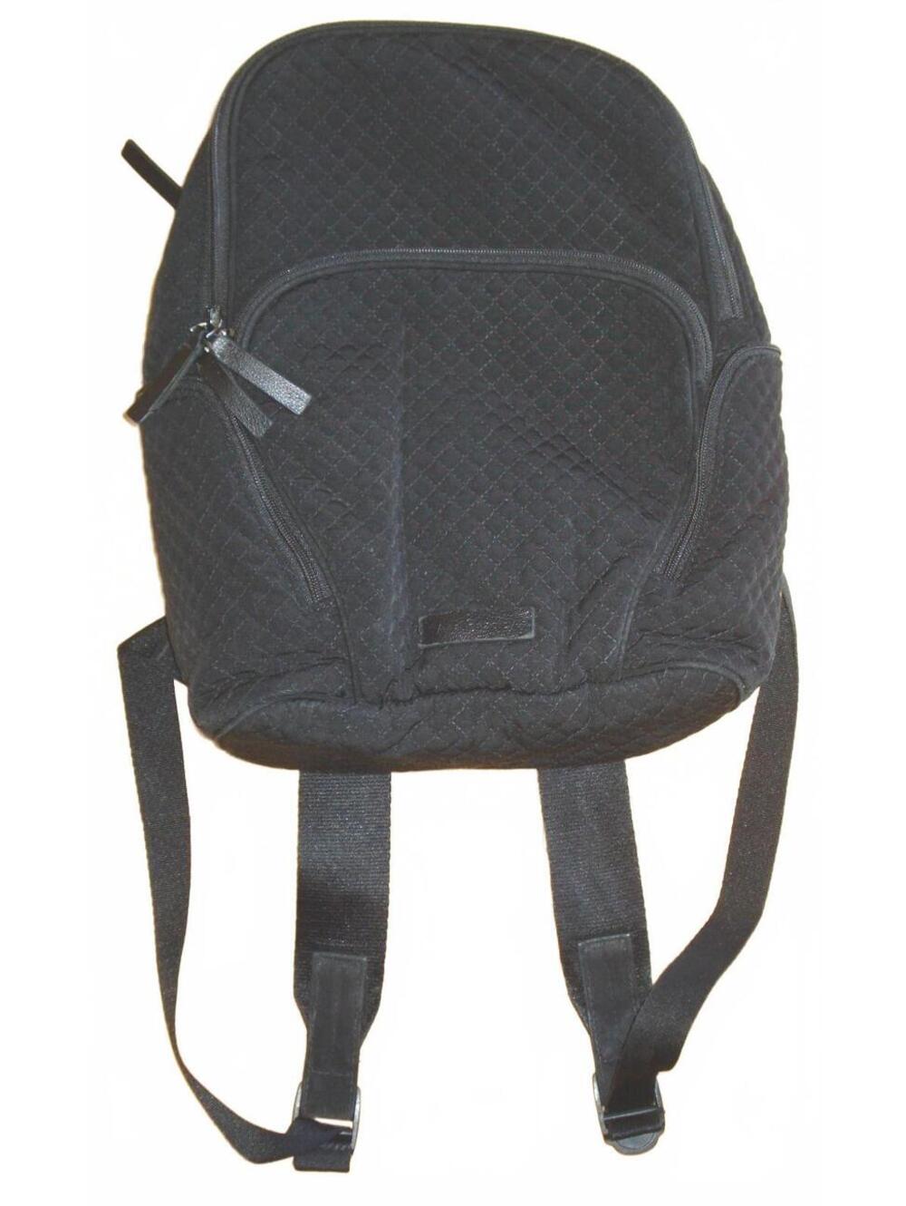 Vera Bradley Quilted Mini Black Backpack with Black, Tan & Pink Floral Interior